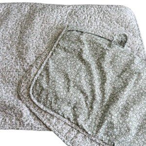 Pair of 2 Shabby Chic Quilted Pillow Shams Standard Green White Floral